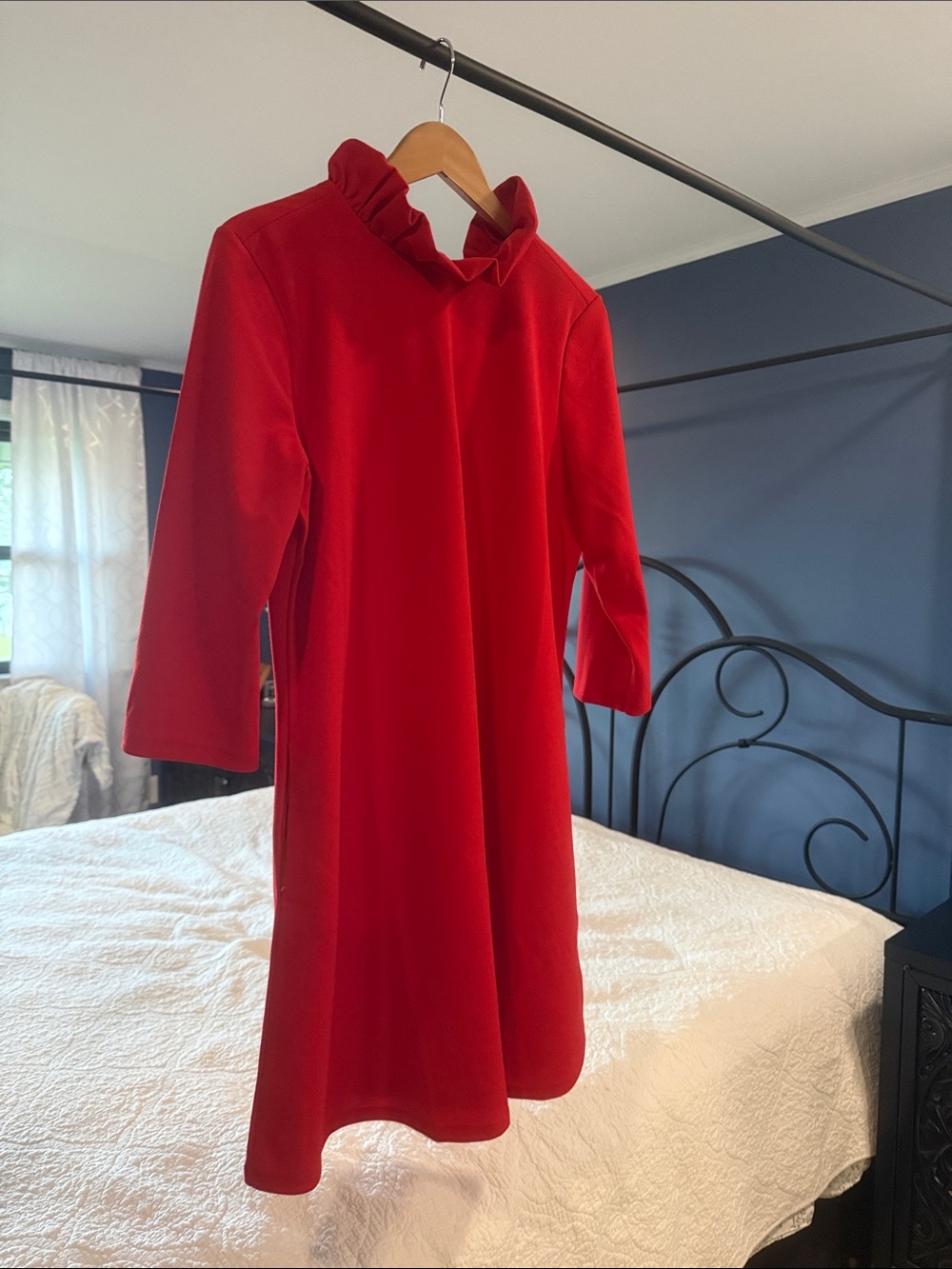 Cynthia Rowley Red Ruffle Collar Long Sleeve Dress with bow tie back.